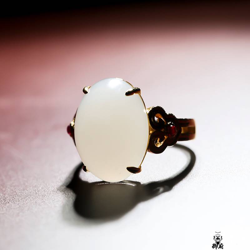 新疆和田玉18k金鑲白玉籽玉戒面 戒指 6.5克 圖片9