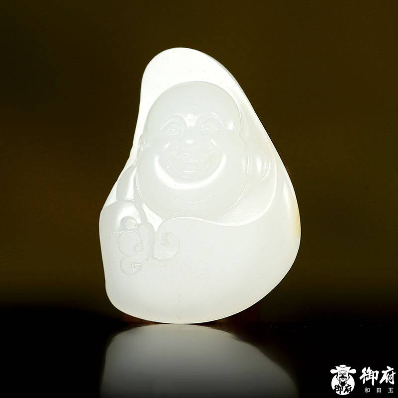 新疆和田玉羊脂白黃皮白玉獨(dú)籽掛件 彌勒 11克 圖片2