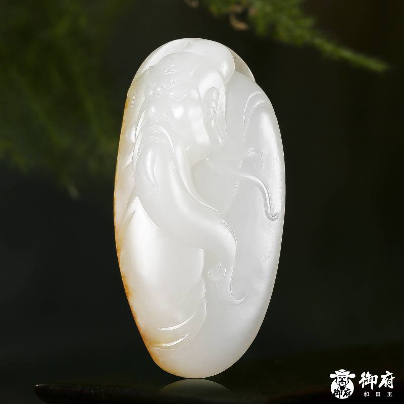 新疆和田白玉黃皮籽料吊墜 關(guān)公 28克 圖片3