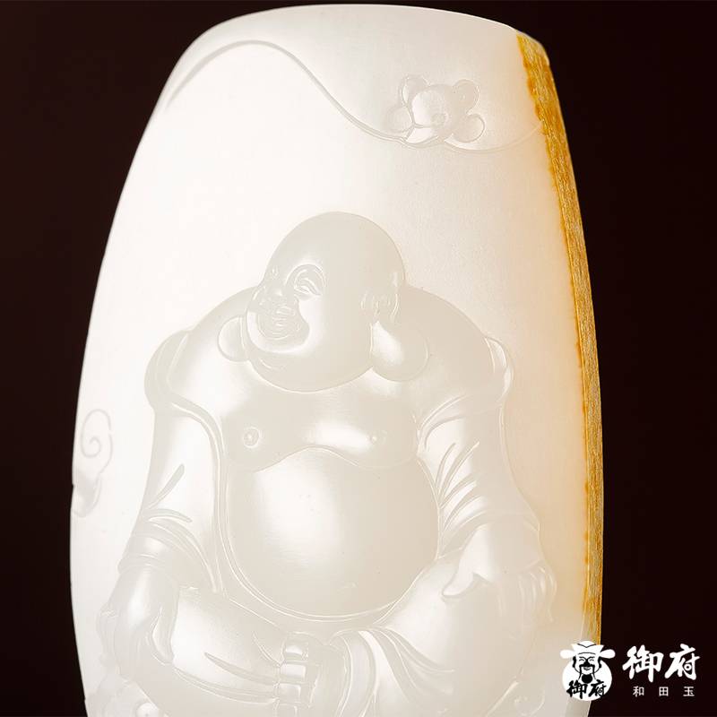 新疆和田玉一級白玉灑金皮白玉籽玉玉牌 佛引福來 54.6克 圖片3