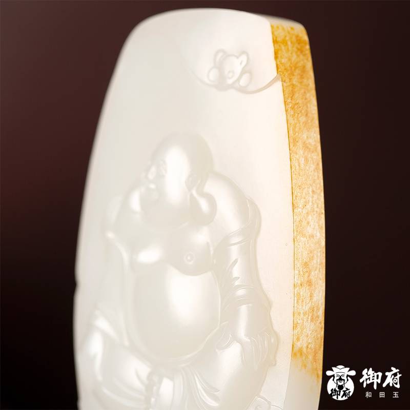 新疆和田玉一級白玉灑金皮白玉籽玉玉牌 佛引福來 54.6克 圖片5