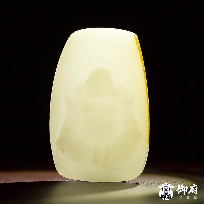 新疆和田玉一級白玉灑金皮白玉籽玉玉牌 佛引福來 54.6克 圖片7
