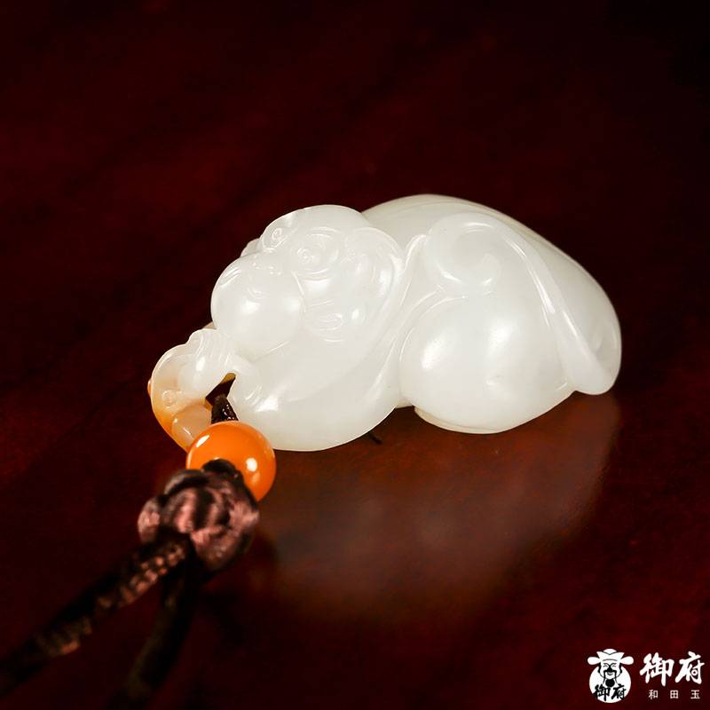 新疆和田黃皮白玉籽玉掛件 靈猴獻寶 15.5克 圖片3