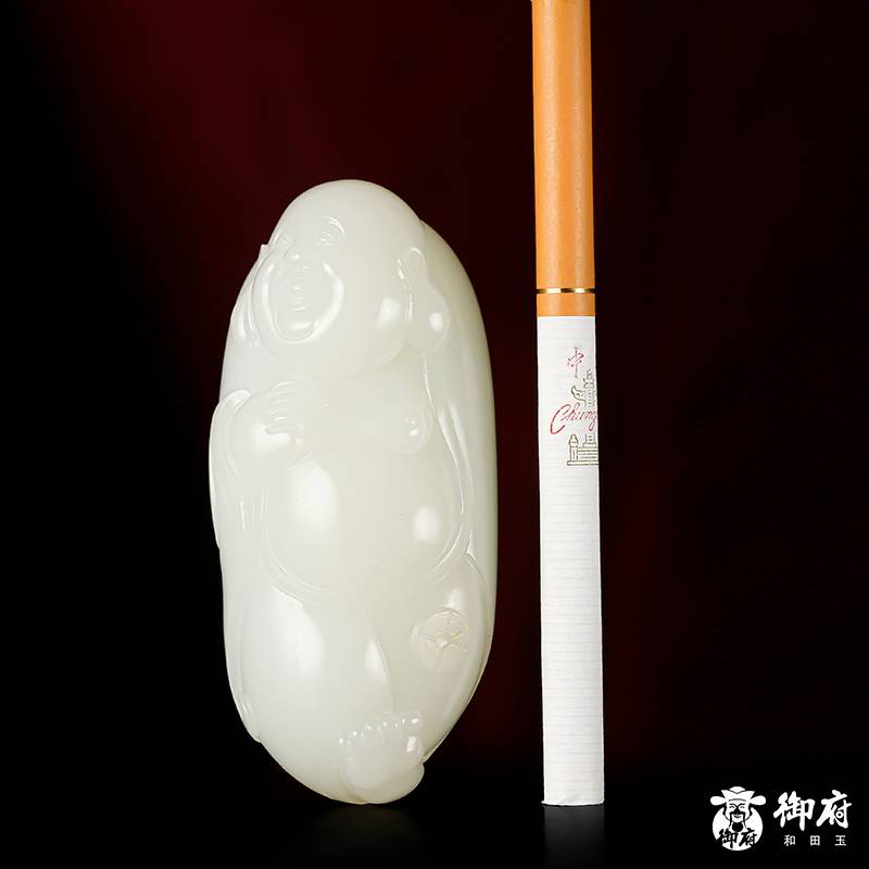 新疆和田玉白玉籽玉把件 笑佛 75克 圖片9