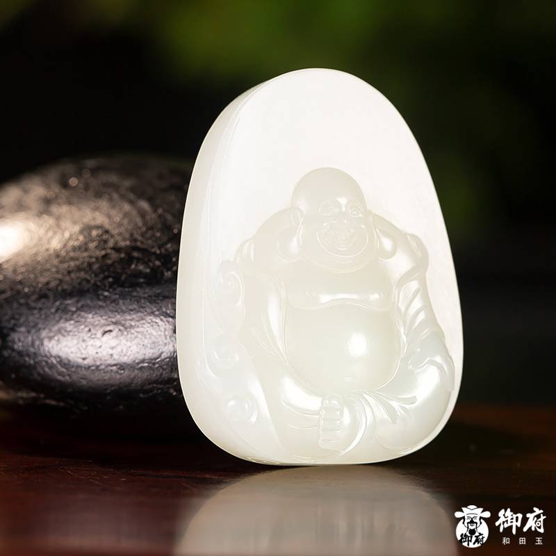 新疆和田玉白玉籽玉掛件 彌勒笑佛 25.3克 圖片4