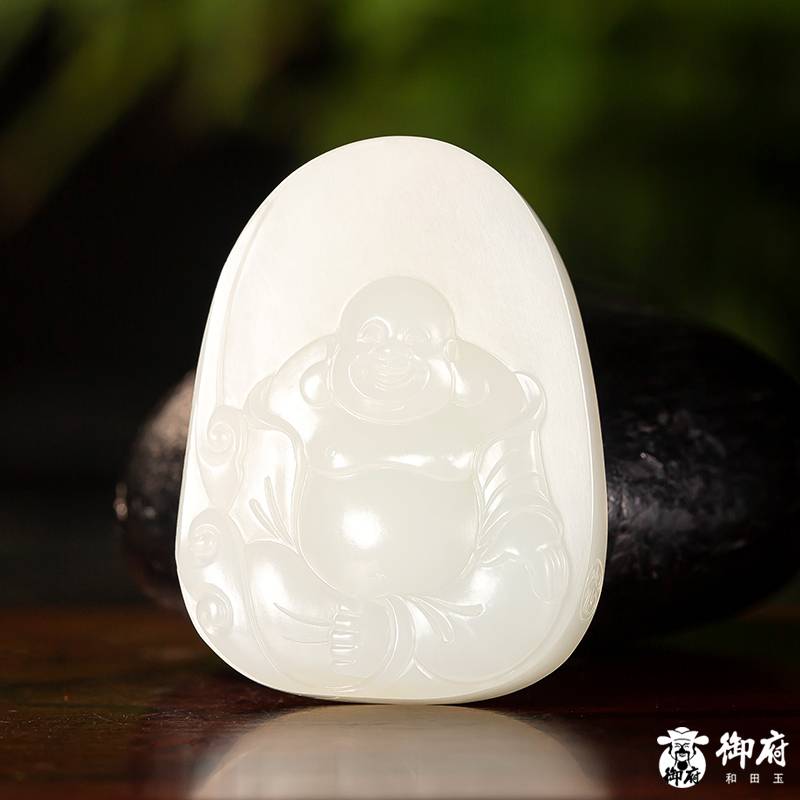 新疆和田玉白玉籽玉掛件 彌勒笑佛 25.3克 圖片5