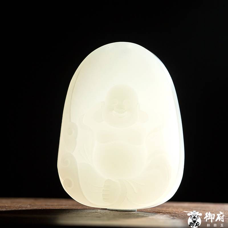 新疆和田玉白玉籽玉掛件 彌勒笑佛 25.3克 圖片9