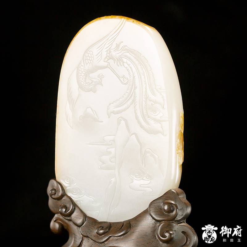 新疆和田紅皮白玉籽料插牌擺件 飛龍?jiān)谔?276.5g 圖片5