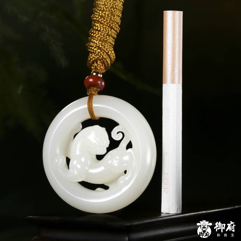 新疆和田玉白子籽玉挂件 虎环 46g 图片9