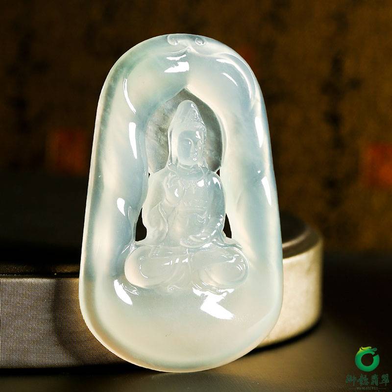 緬甸天然A貨翡翠冰種觀音掛件 38.1克