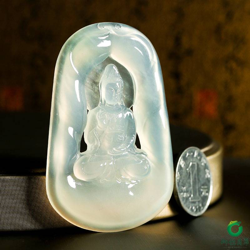 緬甸天然A貨翡翠冰種觀音掛件 38.1克 圖片6