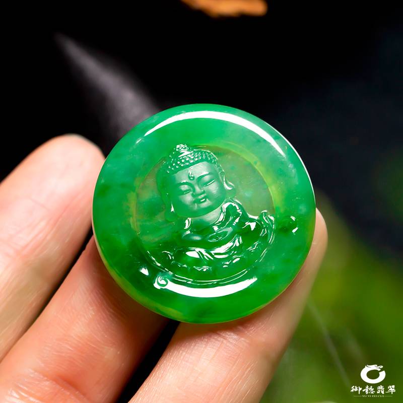 緬甸翡翠A貨冰種滿綠掛件 寶寶佛 8.1克 圖片7