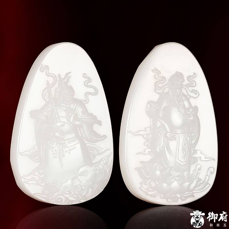 新疆和田玉灑金皮一級白玉籽玉對牌 文武財神 99.2克 圖片3