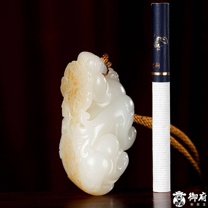 新疆和田原毛孔皮黃皮白玉籽玉把件 貔貅 92克 圖片6