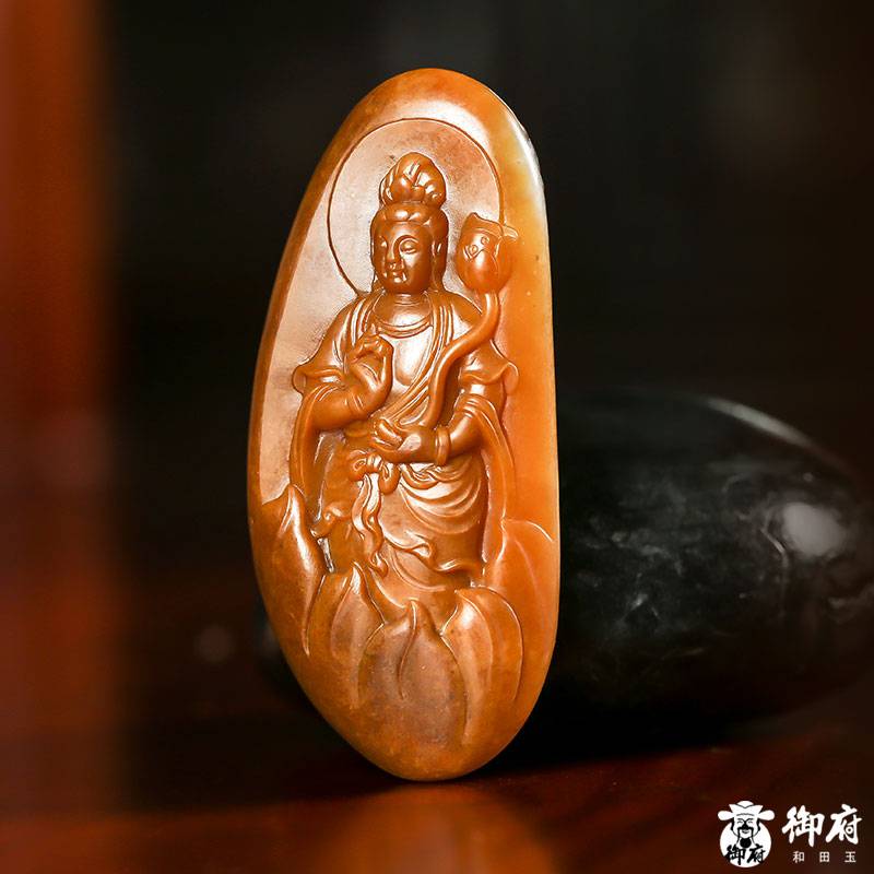 新疆和田玉黃沁籽玉玉牌 御龍觀音 24.5克 圖片2