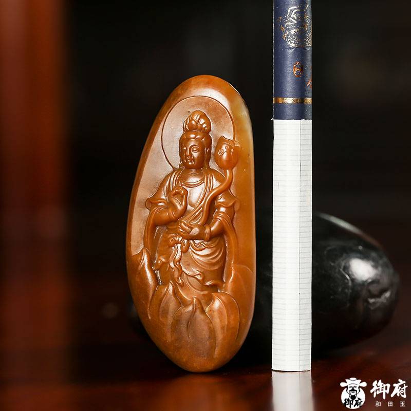 新疆和田玉黃沁籽玉玉牌 御龍觀音 24.5克 圖片3