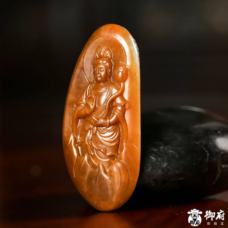 新疆和田玉黃沁籽玉玉牌 御龍觀音 24.5克 圖片5