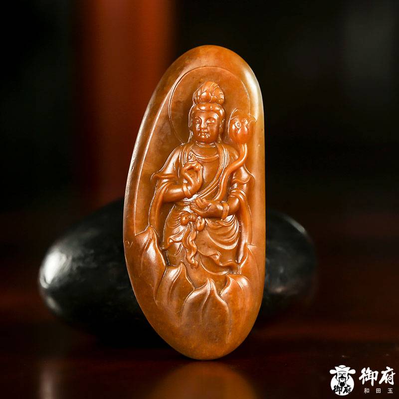 新疆和田玉黃沁籽玉玉牌 御龍觀音 24.5克 圖片6