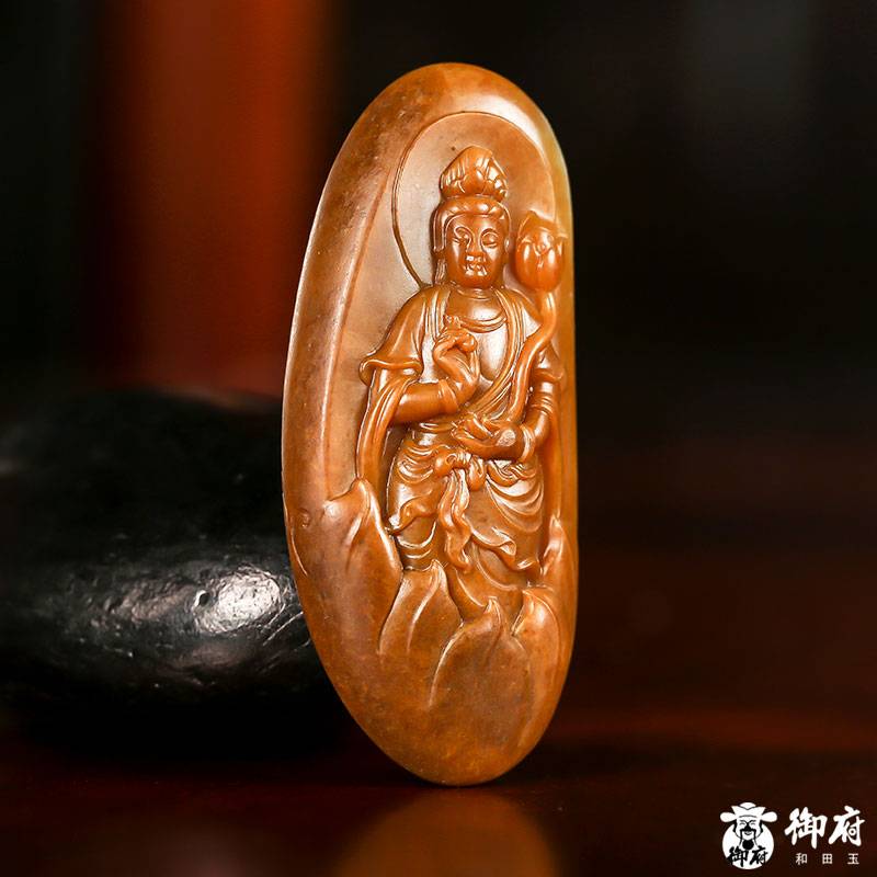 新疆和田玉黃沁籽玉玉牌 御龍觀音 24.5克 圖片8