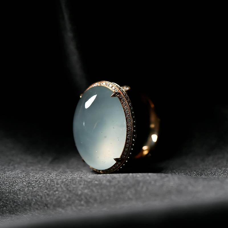 緬甸翡翠18k金鉆鑲冰種戒指 8.75克 圖片3