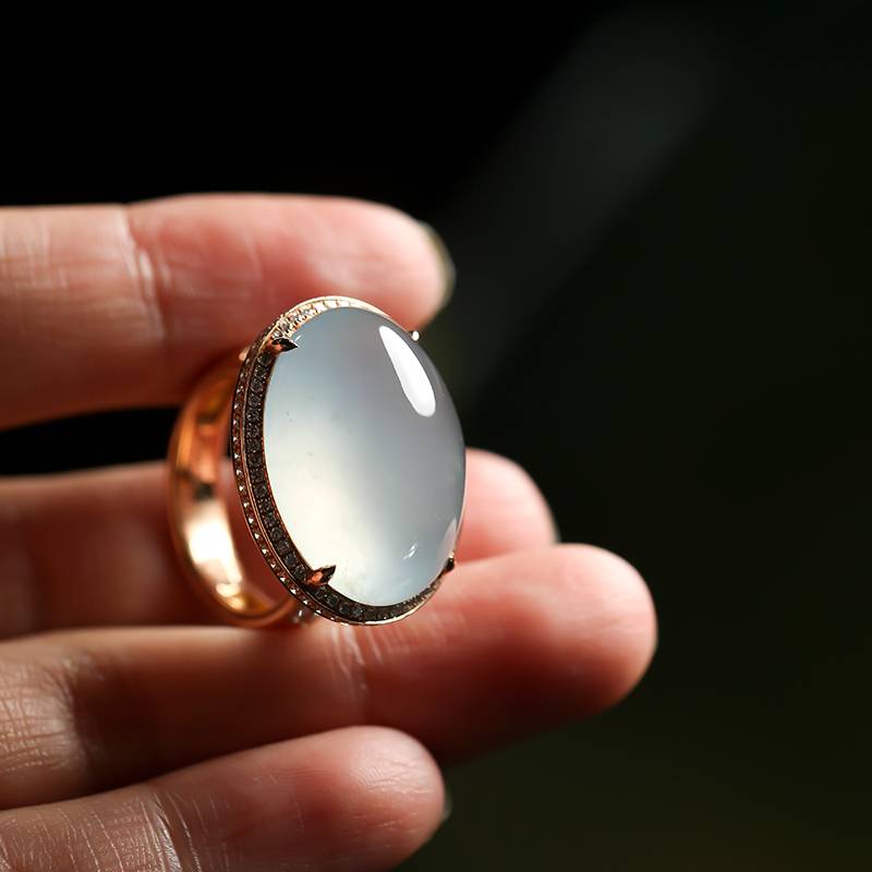 緬甸翡翠18k金鉆鑲冰種戒指 8.75克 圖片5