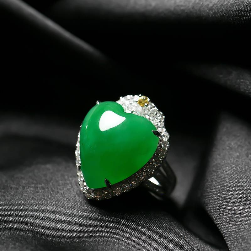 緬甸翡翠18k金鉆鑲冰種滿綠戒指吊墜兩用款 18.3克 內(nèi)徑17mm 圖片8