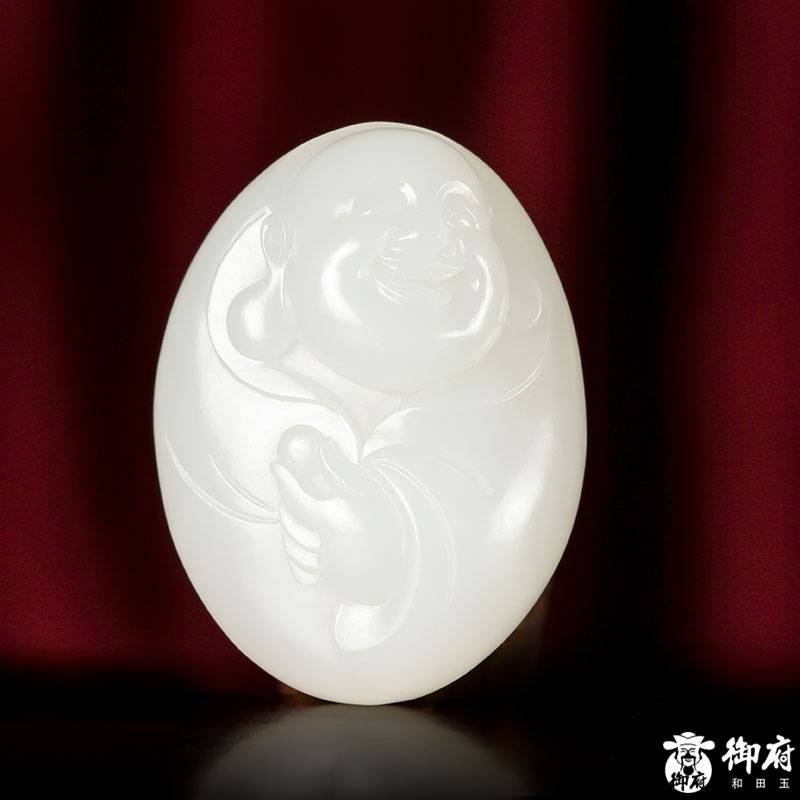 新疆和田玉黄皮白玉籽玉 弥勒挂件 16.4克 图片2