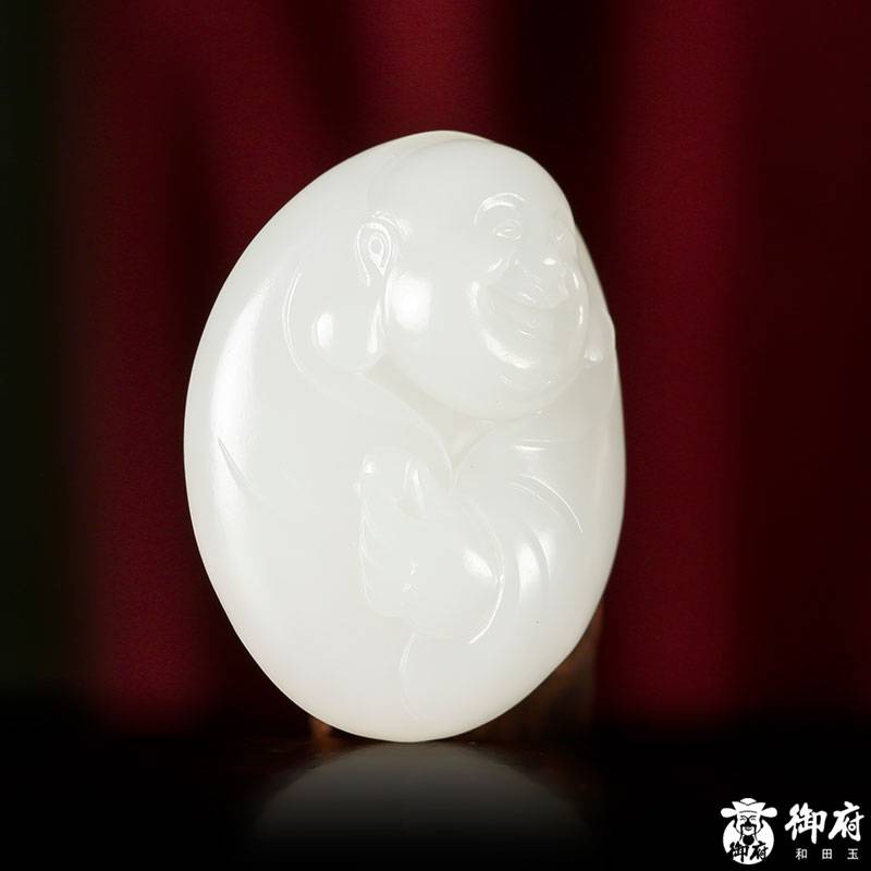 新疆和田玉黄皮白玉籽玉 弥勒挂件 16.4克 图片6