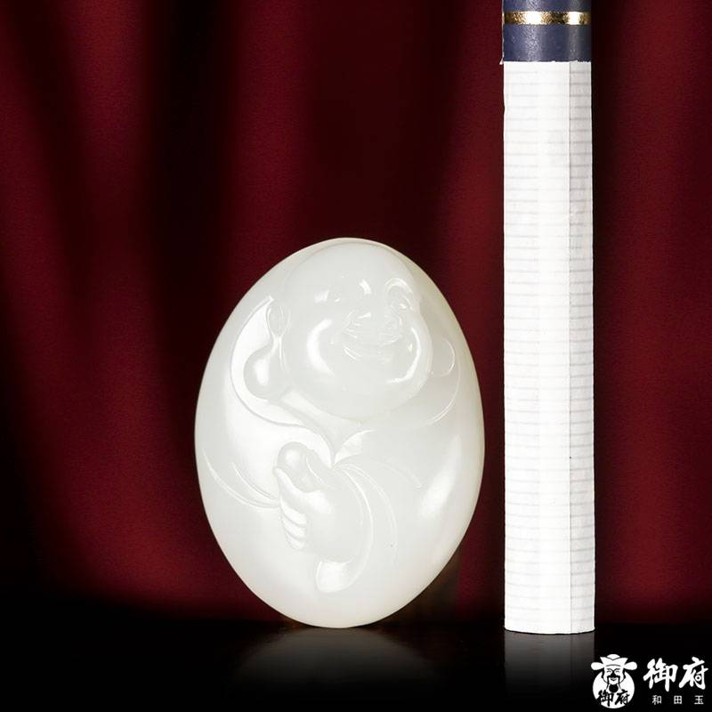 新疆和田玉黄皮白玉籽玉 弥勒挂件 16.4克 图片9