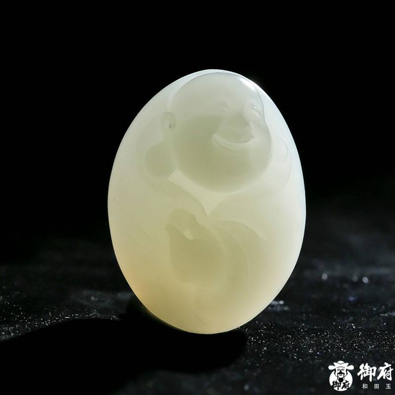 新疆和田玉黄皮白玉籽玉 弥勒挂件 16.4克 图片10