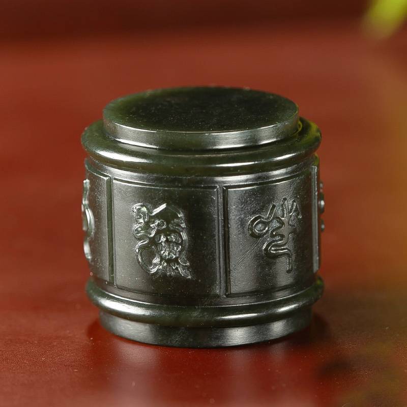 新疆和田玉青玉戒指 六字真言 32.7克 图片5