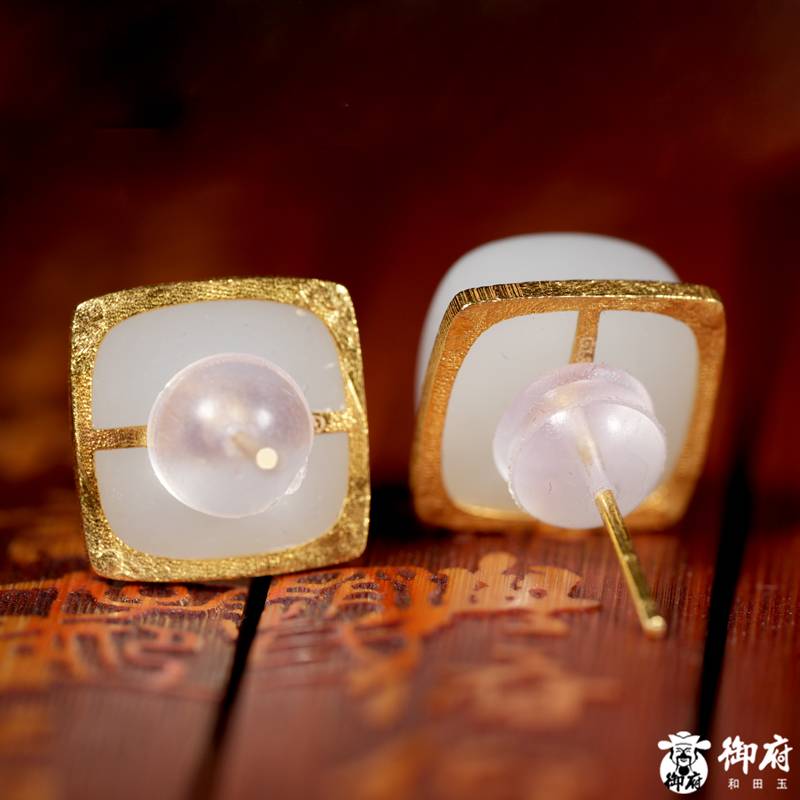 新疆和田玉白玉籽玉耳钉 暖玉方糖 2.8克 图片10