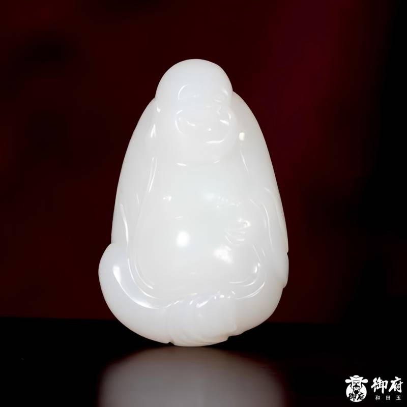 新疆和田玉原毛孔皮白玉籽玉 挂件 福满笑佛 9.7克 图片8