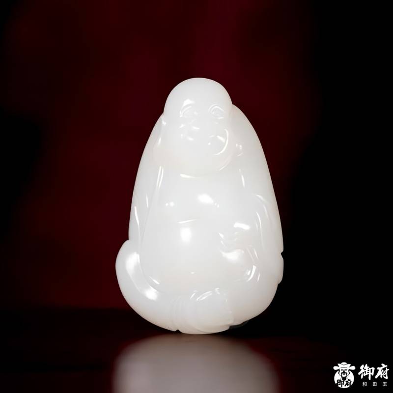 新疆和田玉原毛孔皮白玉籽玉 挂件 福满笑佛 9.7克 图片6