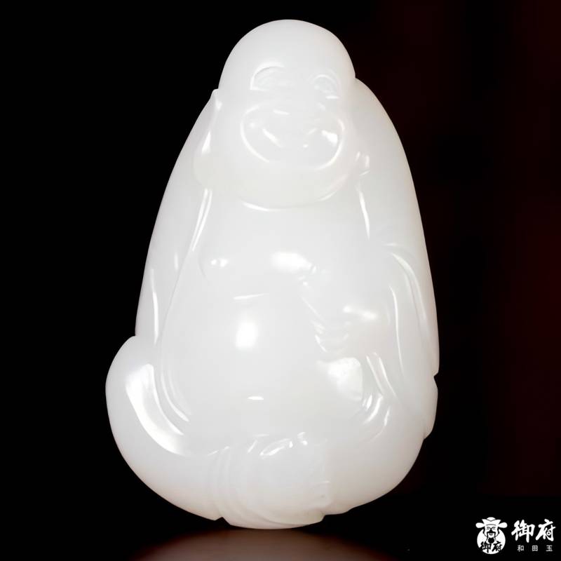 新疆和田玉原毛孔皮白玉籽玉 挂件 福满笑佛 9.7克 图片4