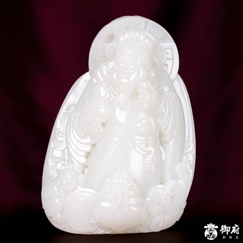 海派玉雕大师付雪飞 重419.6克 新疆和田玉原毛孔皮白玉独籽摆件 聚财纳福 图片2