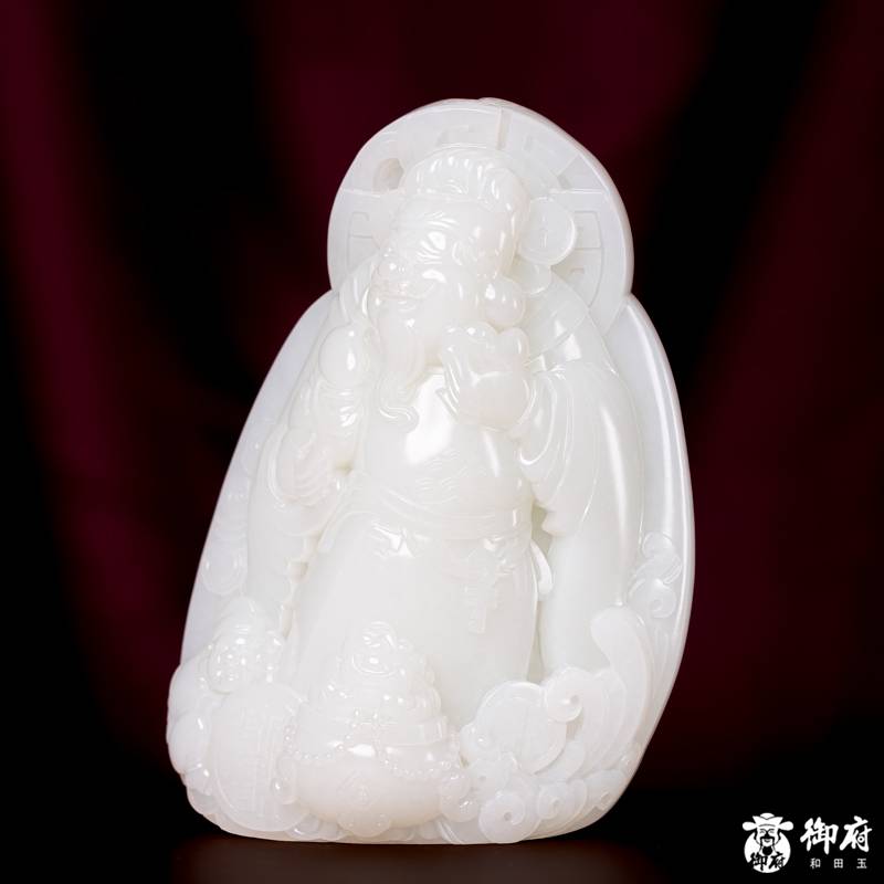 海派玉雕大师付雪飞 重419.6克 新疆和田玉原毛孔皮白玉独籽摆件 聚财纳福