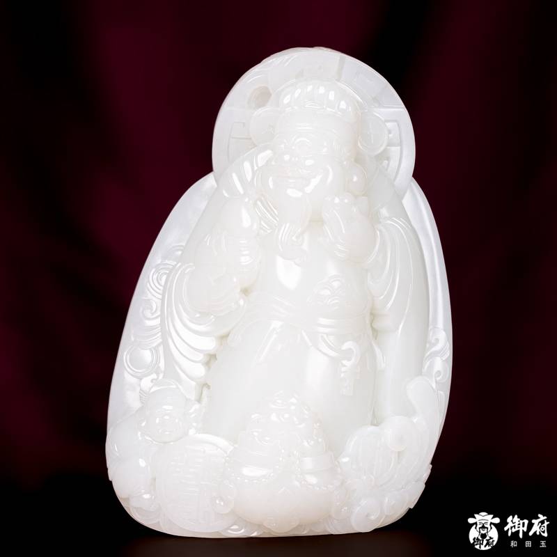 海派玉雕大师付雪飞 重419.6克 新疆和田玉原毛孔皮白玉独籽摆件 聚财纳福 图片3