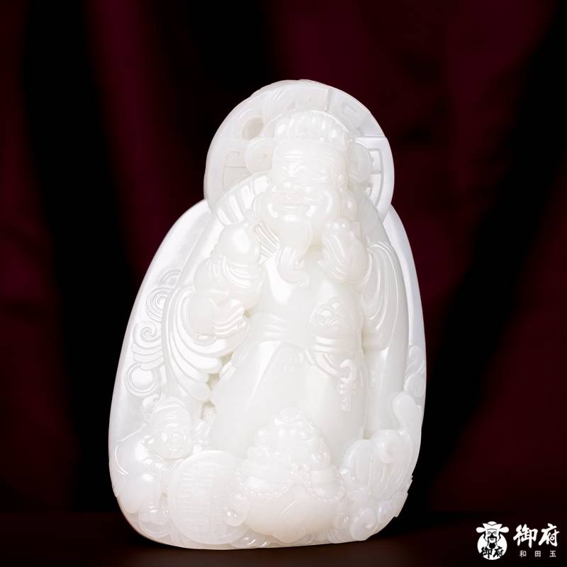 海派玉雕大师付雪飞 重419.6克 新疆和田玉原毛孔皮白玉独籽摆件 聚财纳福 图片4