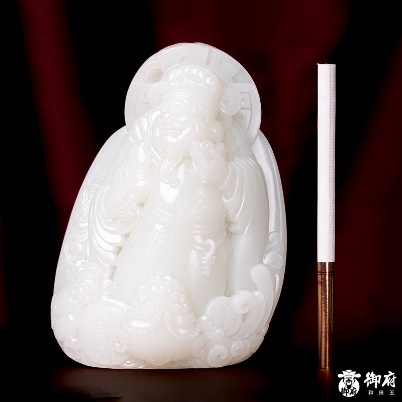 海派玉雕大师付雪飞 重419.6克 新疆和田玉原毛孔皮白玉独籽摆件 聚财纳福 图片10