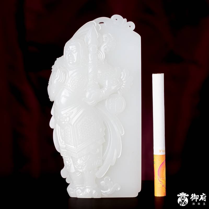 海派玉雕大师付雪飞作品 重231.8克 新疆和田玉原毛孔皮白玉籽料摆件 韦陀天尊 图片11