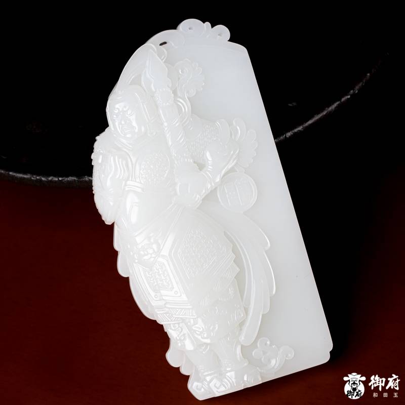 海派玉雕大师付雪飞作品 重231.8克 新疆和田玉原毛孔皮白玉籽料摆件 韦陀天尊 图片9