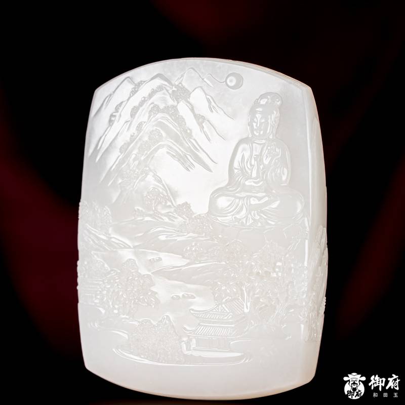 海派玉雕大师付雪飞作品 重 202克新疆和田玉洒金皮白玉籽玉把件 水月禅心 图片2