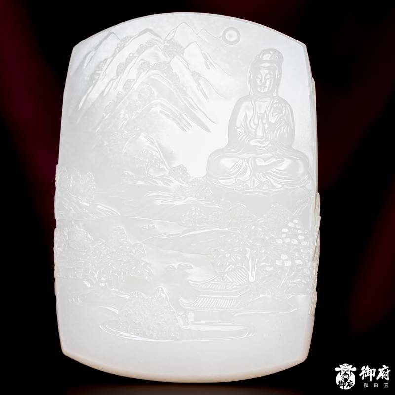 海派玉雕大师付雪飞作品 重 202克新疆和田玉洒金皮白玉籽玉把件 水月禅心 图片3