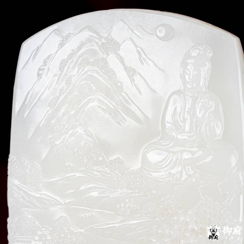 海派玉雕大师付雪飞作品 重 202克新疆和田玉洒金皮白玉籽玉把件 水月禅心 图片5