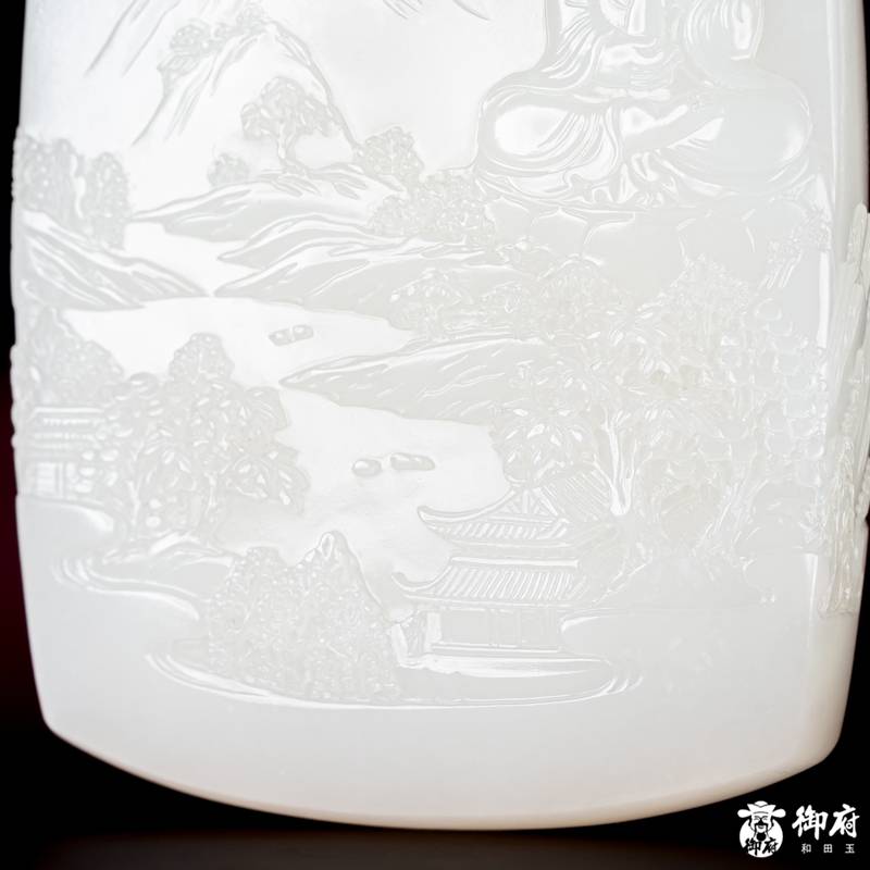 海派玉雕大师付雪飞作品 重 202克新疆和田玉洒金皮白玉籽玉把件 水月禅心 图片7