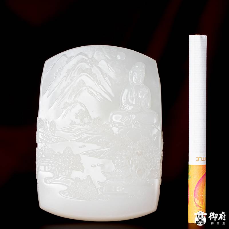 海派玉雕大师付雪飞作品 重 202克新疆和田玉洒金皮白玉籽玉把件 水月禅心 图片11