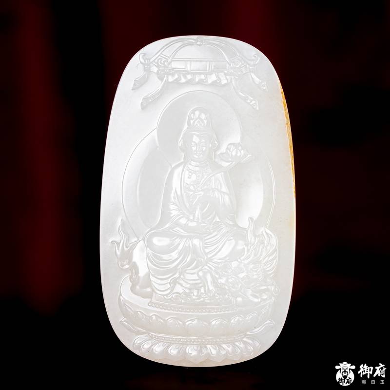 新疆和田玉洒金皮白玉籽玉 玉牌 文殊菩萨 80.6克 图片3