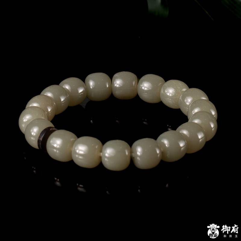 新疆和田玉青玉籽玉 桶珠手串 45克 圖片5
