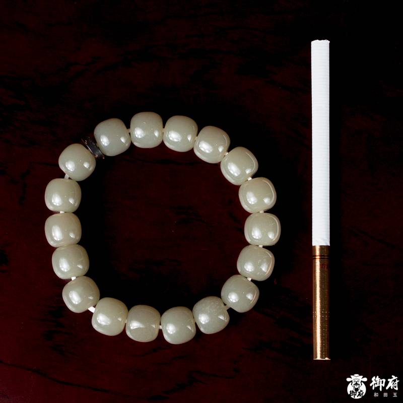 新疆和田玉青玉籽玉 桶珠手串 45克